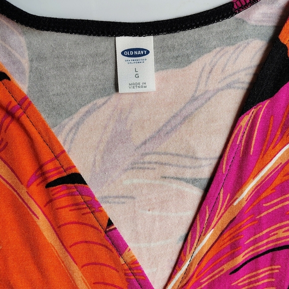Old Navy Wrap Sundress Knee length Tropical Beach Orange Pink Vibrant sz L. - Picture 8 of 17